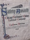 Vintage Chicago  Burlington   Quincy Rr Cb q Railroad Safety Award 1950s Route