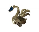 Vtg Swan Bird Brooch Pin Gold Tone Blue Rhinestone Eye Elegant Costume 1   