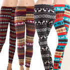 Womens Fleece Warm Snowflake reindeer Knitted Leggings Stretch Pants Santa Gifts