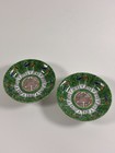 Pair Antique Chinese Famille Rose Bok Choy Cabbage Baicai Butterfly Saucers 4  