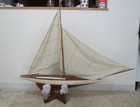 Vintage Wooden Ship Yacht Schooner Model- Hand Crafted - Mahogany  1930s