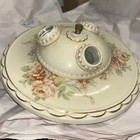 Vtg Porcelier 3 Bulb Ceiling Light Fixture  Porcelain Floral  Gold Leaf