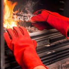 Heavy Duty Wood Burner Welding Heat Resistant Leather Gloves Stoves Fire Red