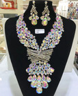 Jewelry Sets Multicolor Bridal Wedding Big Crystal Gold Color  Necklace Earrings