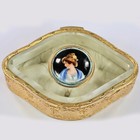 Antique French Trinket Or Jewelry Box Gilded Bronze Ormolu Porcelain Miniature 