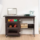 Folding Sewing Table Sewing Machine Desk Craft Cabinet W  Storage Shelves Wheels