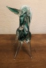Vintage Hand Blown Glass Unicorn Figurine Green White Swirl Murano Style