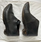 Antique 1800s Handmade Wooden Shoes   Clogs With A Leather Upper  Women s Size 8