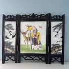Vtg Chinese Double Sided Wood Framed Table 3 Panels Screen The God Of Longevity