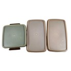 Vintage Tupperware Set Burnt Orange Brown Bacon Deli Meat Keepers 3pc 794 1242