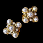 Genuine Vintage Gold-plated Faux Pearl Cluster Clip-on Earrings 1980 s - Uk