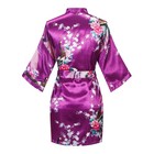 Womens Short Kimono Robes Bride And Bridesmaid Satin Floral Bathrobe Peacock    