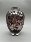 Rare Antique Art Deco Black Amethyst Glass Silver Overlay Vase 8    Tall