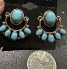 Sterling Silver Blue Turquoise Native American Earrings Hooks Navajo Cluster