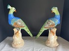 Vintage Majolica Style Pheasant Figurine Set Porcelain ceramic Mid-century 20th