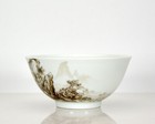 Superb Chinese Qing Yongzheng Mk Enamel Ink Landscape   Poem Porcelain Bowl