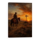 Cowboy Horse Sunset Canvas Print Western Windmill Wall Art