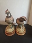 Vintage Andrea By Sadek Bobwhite Quail Porcelain Figurine Pair Wood Bases As Is