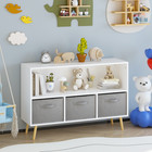 Storage Bookcase For Kids With 3 Fabric Bins  Display Shelf And Toy Organizer