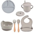 Blue 7 Pc Silicone Baby And Toddler Dinnerware Set  plate bib cup bowl utensils 