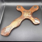 Vtg Mexican Milagro Style Cross Hand Carved Wood Punched Tin Medallions 17   