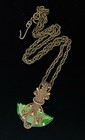 Vintage Necklace Art Nouveau Brass Pendant Antique Apple Green Czech Glass Drop