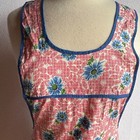 Vintage 1950s Red   Blue Floral Cotton Bib Apron Cottage Core Country