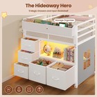 Kids Metal Twin Loft Bed With 5 Drawers Tent Led Lights Bookcase Play Space