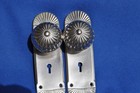 Pair-antique vtg   Regency Reeded Nickel Plated Brass Door Knobs  Escutcheons