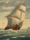 Antique Sailing Ship Seascape Oil Painting Old Maritime Nautical Boat Ocean 1930