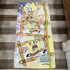 Vtg 2002 Spongebob Squarepants Beach Towel Nickelodeon 26 5   x 53    Signed  see 