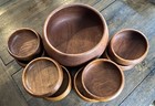 Vtg Mid Century Modern Thailand Teak Wood Salad Bowl Set 9 Piece Good Wood Brand