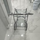 Modern Silver Metal   Clear Glass Bar Cart W  2 Shelves  4 Wheels  30x20x32