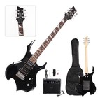 New Black Burning Fire Basswood Electric Guitar School Band With Bag   20w Amp