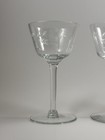 Set Of Four Vintage Cocktail Glasses Etched Floral Design Elegant Glass