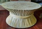 Mcguire Style Mid Century Modern Wheat Sheaf Rattan Bamboo Round Coffee Table