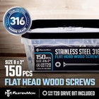  8x2 Marine Grade 316 Stainless Steel Deck Screws  150 Pcs  Flat Head T20  Type 
