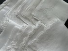 A  Vintage Lot 10 White Hankies Hand Machine Embroidery Lace Wedding Linen Cotto