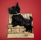Black Scottish Terrier Scottie Dog Ceramic Wall Pocket Fence Japan 1940 s