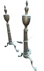 Pair Of Vintage Brass copper Fireplace Andirons  Imperfect