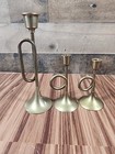 Vintage Silvestri Solid Brass Candle Holder Set Of 3 Horns Made In Hong Kong