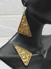 Vintage Yellow Gold Plated Women Earrings Triangles Shaped Jewelry Unique Tribal