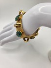 Vtg Art Deco Green Glass Prong Set Lg Stones Wide Goldtone Band Retro Bracelet