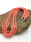 Native American Pink Coral Navajo Sterling Silver Necklace 10 Strand 4388
