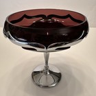 Vintage Farber Bros Nyc Amethyst Glass   Chrome Compote Pedestal Dish Art Deco