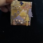 Lucinda House Pins Clouds Pines Cat  Brooch Glitter Signed Vintage Jewelry Rare