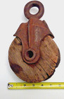 Vintage Single-wheel Pulley With Black Cast Iron Yoke   Smooth Wood Wheel