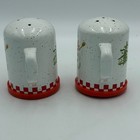 Vintage Style Snowman Christmas Mug Salt And Pepper Shakers Set Speckled White