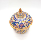 Thai Benjarong Porcelain Hand Painted Covered Ceramic Bowl Jirapha Medium Size