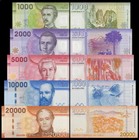 5pcs Set Chile 20000 10000 5000 2000 1000 Pesos P 161-p 165 New Unc Banknote